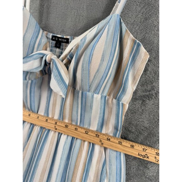 Womans Jumpsuit Striped With Bow Front By As U Wish Size L Blue & Beige - Picture 7 of 15